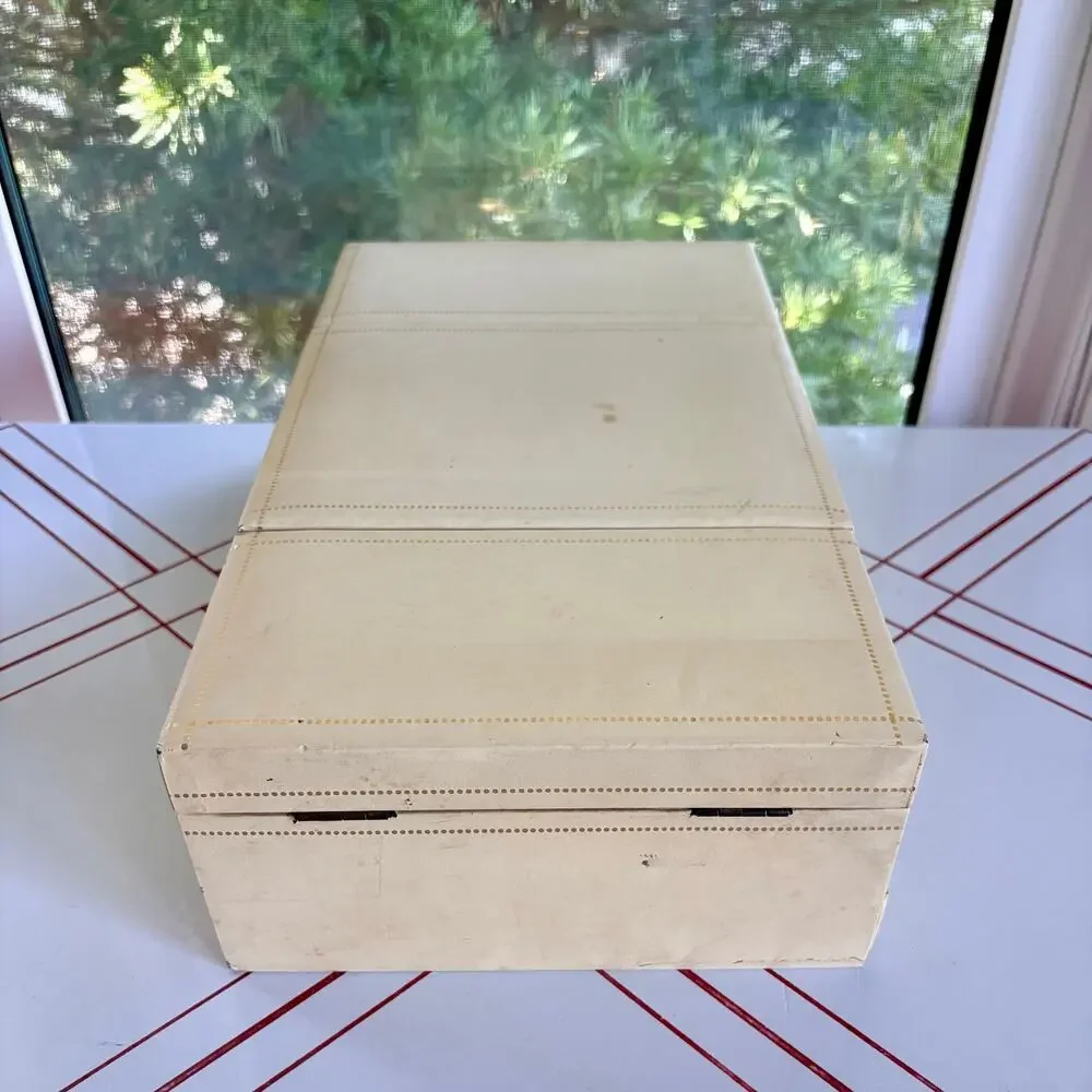 Large Vintage 1960s Cantilever Jewelry Box Red Velvet Mirror Ivory Vanity
